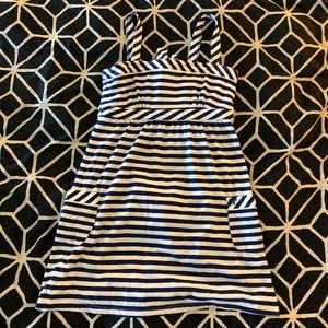 Navy blue and white striped dress with pockets